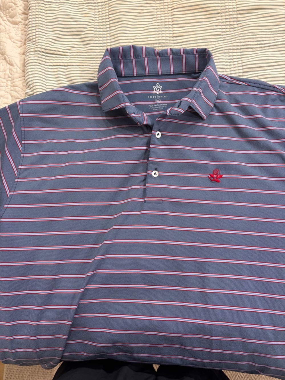 Turtleson Golf Polo Men’s Navy & Pink Striped Polo Shirt